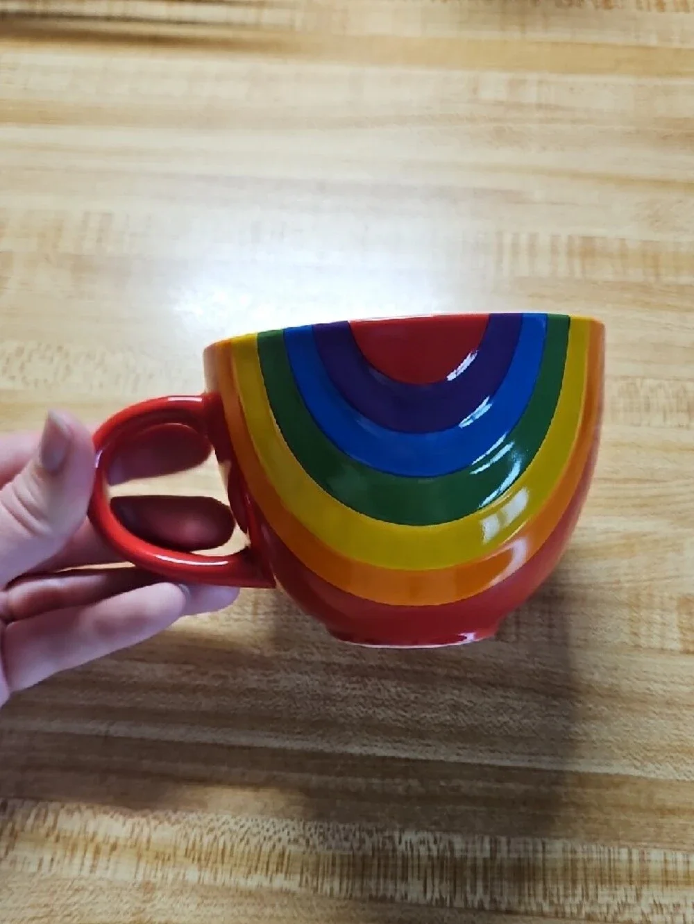 Rainbow Mickey Mouse Ceramic Mug - Red Handle